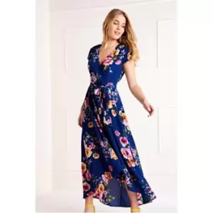 Image of Mela London Blue Floral Dipped Hem Midi Dress - Blue