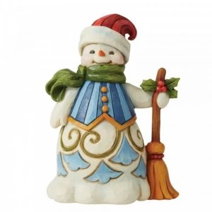 Image of Snowman with Broom Figurine