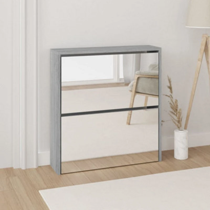 Image of Vidaxl Shoe Cabinet With Mirror 2-Layer Grey Sonoma 63X17X67 Cm