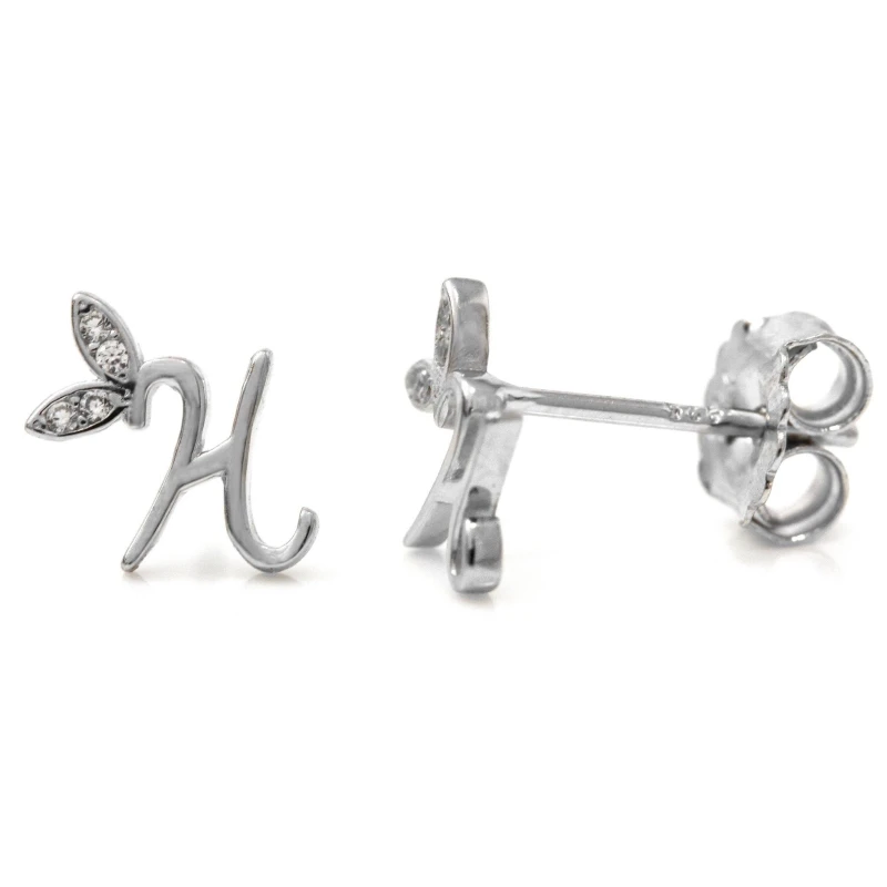 Image of Say It With Winged Initial Earring Pair - Sterling Silver - H Silver Unisex One Size