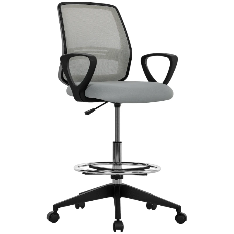Image of VINSETTO VINSETTO Draughtsman Chair Tall Office Chair with Adjustable Height in Light Grey Light Grey One Size Unisex 5063603048867
