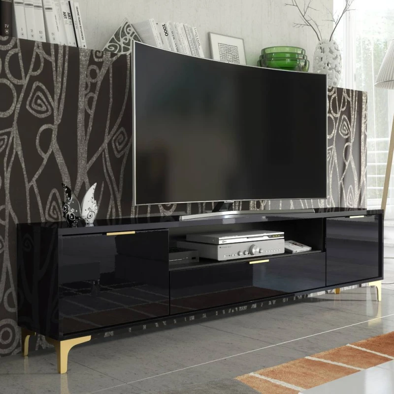 Image of Creative Furniture Goldline Gloss TV Unit 200cm - Glossy Black Unisex