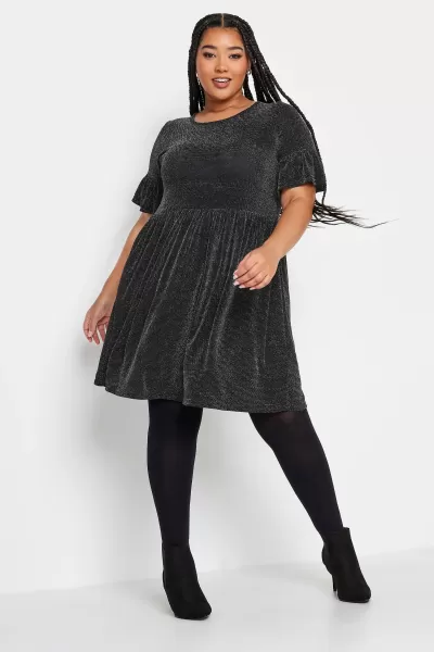 Image of Glitter Frill Sleeve Tunic Dress