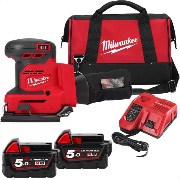 Image of Milwaukee M18 BQSS 18v Cordless 1/4 Sheet Sander 2 x 5ah Li-ion Charger Bag