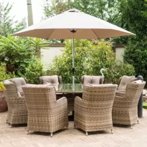 Image of Katie Blake Seville 8 Seat Round Dining Set with Parasol and Base - Natural