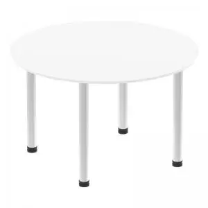 Image of Impulse 1000mm Round Table White Top Brushed Aluminium Post Leg