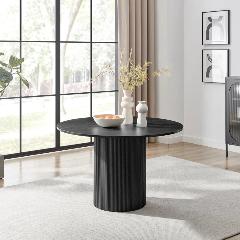 Image of FurnitureboxUK FurnitureboxUK Penrose 120cm Round Wooden Pedestal Dining Table in Black One Size Unisex 5056657198565