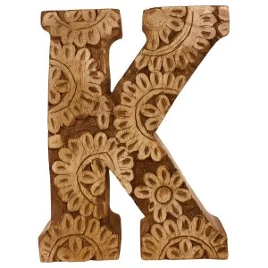 Image of Letter K Hand Carved Wooden Flower