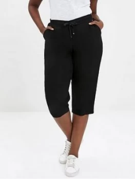 Image of Evans Linen Cropped Trousers - Black, Size 20, Women