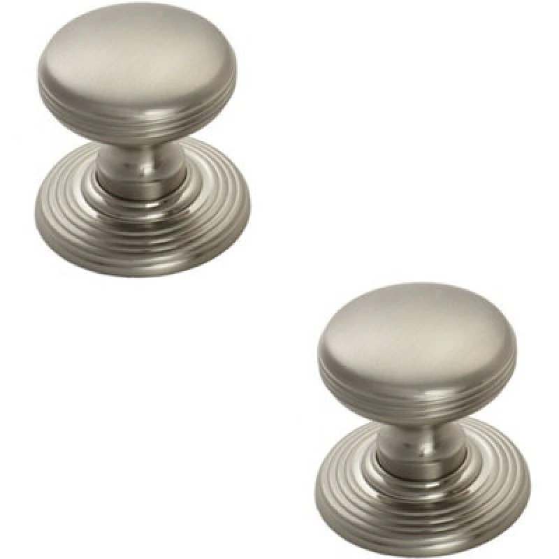 Image of Loops 2x Smooth Ringed Cupboard Door Knob 28mm Dia Satin Nickel Cabinet Handle Metallics unisex