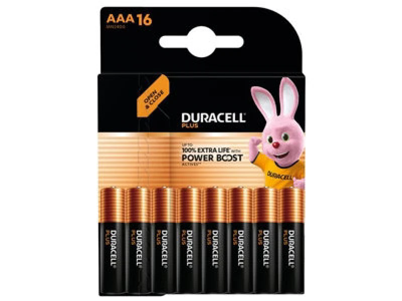 Image of Duracell Plus Duracell Plus AAA Battery Alkaline 100% Extra Life Power Boost (Pack of 16) 5010829+ 5010829+