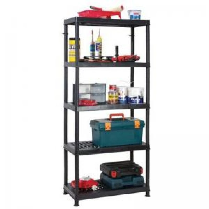 Image of ESE Direct Modular Black Plastic Shelving - 5 Perforated Shelves - 1840 x 800 x 400mm (H x W x D) 376019 Garage Shelving