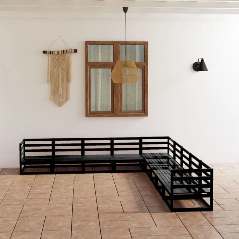 Image of VIDAXL 9 Piece Garden Lounge Set Black Solid Pinewood Vidaxl 8720286469514