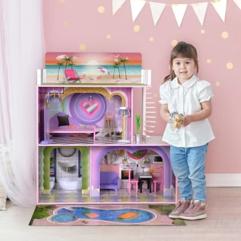Image of Large Dreamland Sunset Contemporary Kids Interactive Wooden Dolls House 3 Floors with 16 Doll Furniture Accessories Multi TD-13616A - Multi-colour