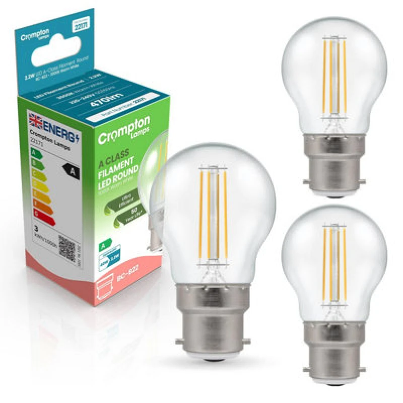 Image of Crompton Lamps LED Ultra-Efficient Golfball 2.2W B22 A-Class Warm White Clear (40W Eqv)
