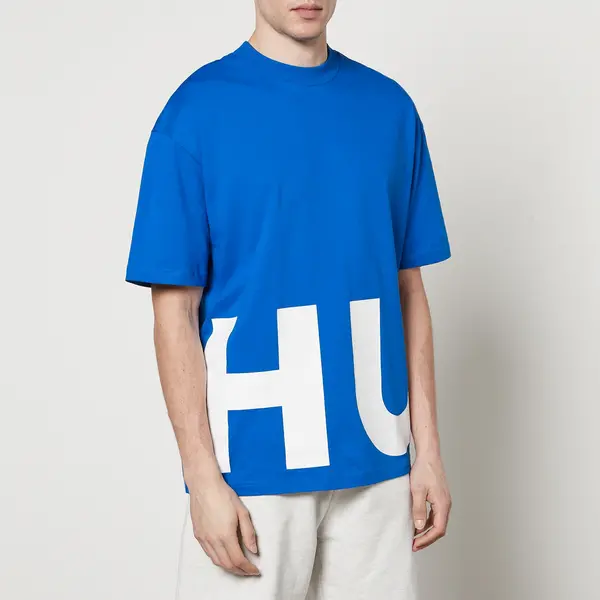 Image of HUGO Blue Nannavaro Cotton-Jersey T-Shirt - XL Blue Tops male 50509840-493 XL