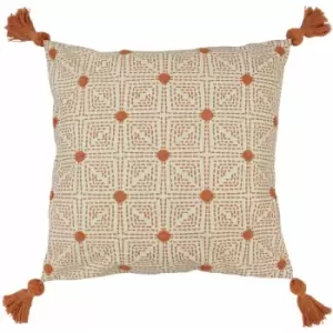 Image of Furn - Chia Tufted Geometric Pom Pom Tassel Cushion Cover, Coral, 50 x 50 Cm