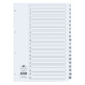 Image of Concord Classic Index 1-20 A4 White Board with Clear Mylar Tabs 00701/CS7