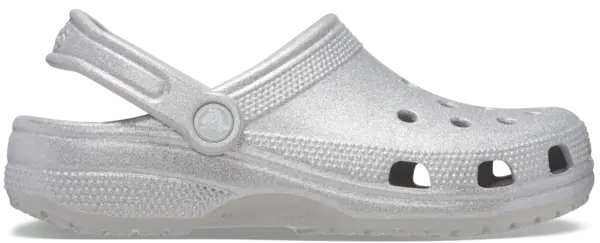 Image of Crocs Unisex Classic Glitter Clogs Silver Glitter W4/M3