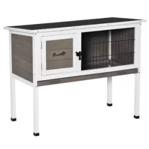 Image of PawHut Elevated Wooden Rabbit Hutch, Indoor/Outdoor Bunny Cage with Hinged Asphalt Roof and Removable Tray for Guinea Pig, Brown