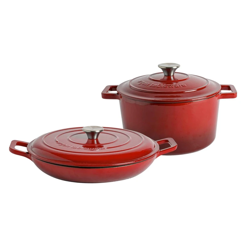 Image of Argon Tableware 2pc Cast Iron Casserole Dish Set with Self-Basting Lids 2.3L & 4.68L in Red Red Unisex