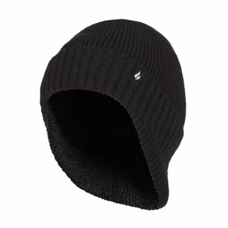 Image of Heat Holders Mens Thermal Beanie Hat With Drop Neck - One Size - Black