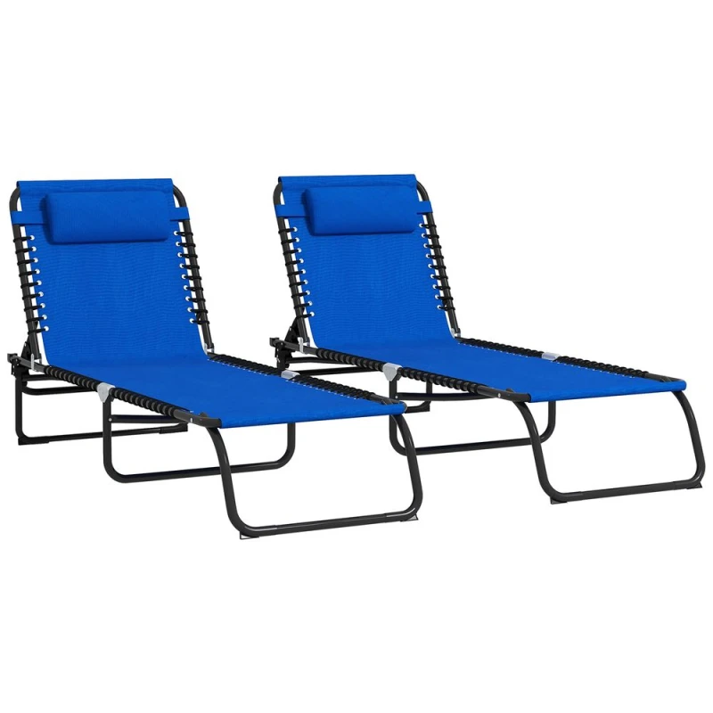 Image of Outsunny 2pc Beach Chaise Lounge, 4 Positions - Blue 84B-206V04BU