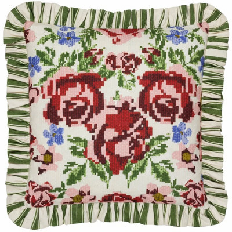 Image of Furn Feeoni Ruffle Floral Polyester Filled Cushion Green