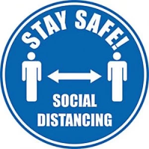 Image of Seco Floor Sticker Stay safe, social distancing Blue Anti Slip Laminate 30 x 30cm Pack of 2