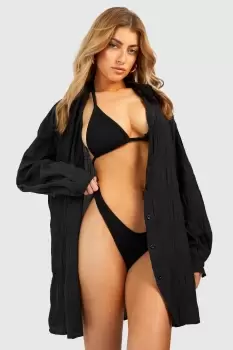 Image of Shirred Crinkle Oversized Beach Shirt