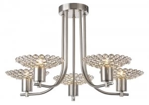 Image of Semi Flush Ceiling 5 Light Satin Nickel, Crystal