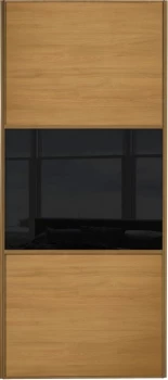Image of Wickes Sliding Wardrobe Door Wideline Oak Panel and Black Glass - 2220 x 914mm