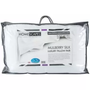 Image of Pure Mulberry Silk Blend Pillow Pair with 100% Cotton Casing - White - Homescapes