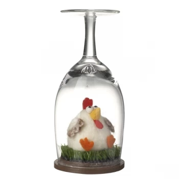 Image of Wool Chicken Under Glass Decoration By Heaven Sends