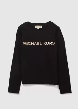 Image of Michael Kors Kids Metallic Logo Long Sleevet-Shirt In Black Yellow