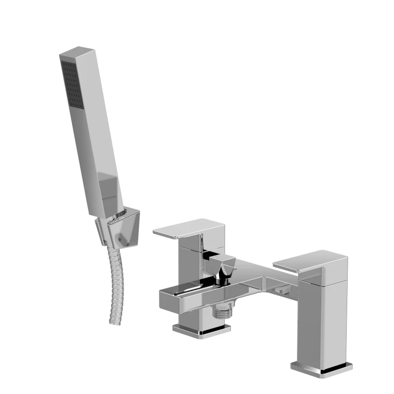 Image of Balterley Square Bath Shower Mixer Tap with Shower Kit Chrome Balterley Silver