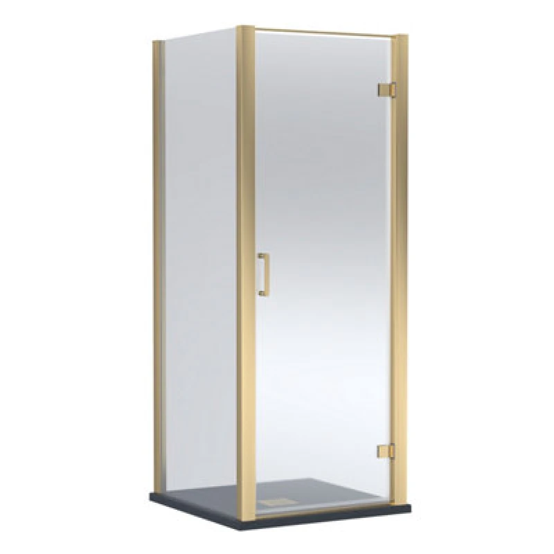 Image of Balterley Hinged Shower Door & Slimline Tray: 800x800mm Brushed Brass/Black in Metallics Metallics Unisex