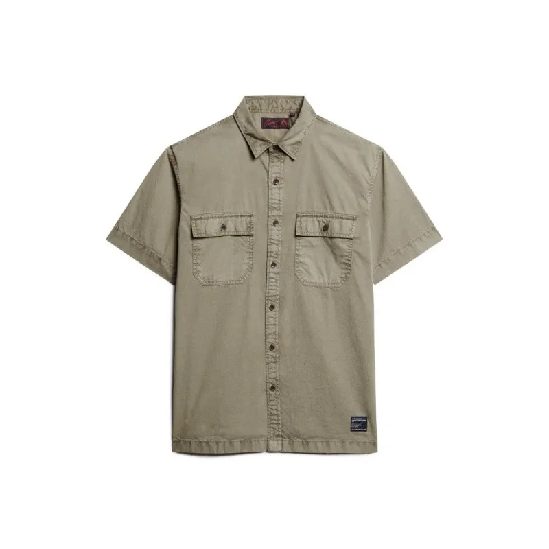 Image of Superdry Light Khaki Green Military Short Sleeve Shirt Khaki Male M 212958UK