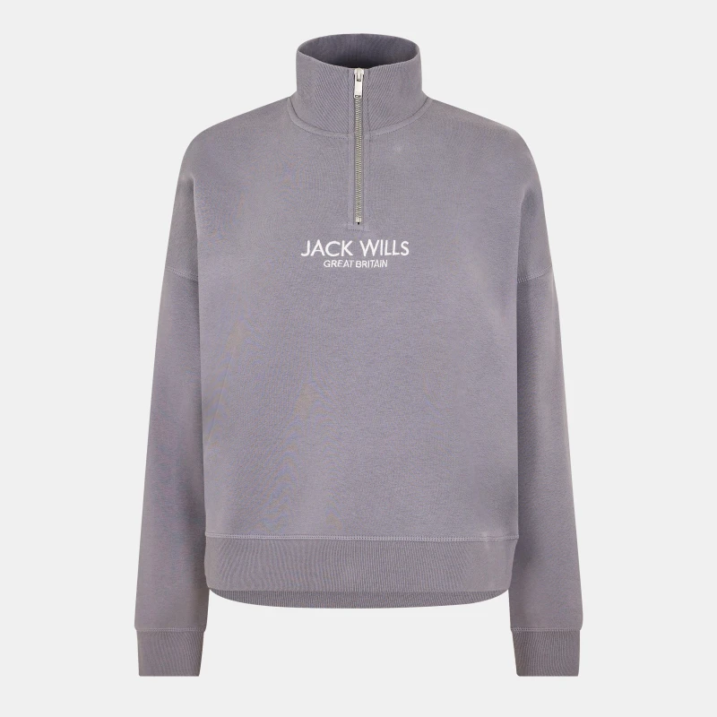 Image of Jack Wills Honeylane Half Zip Sweatshirt Womens Dusky Blue female 8 (XS)