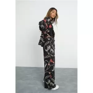 Image of I Saw It First Black Wide Leg Chain Print Trousers - Black