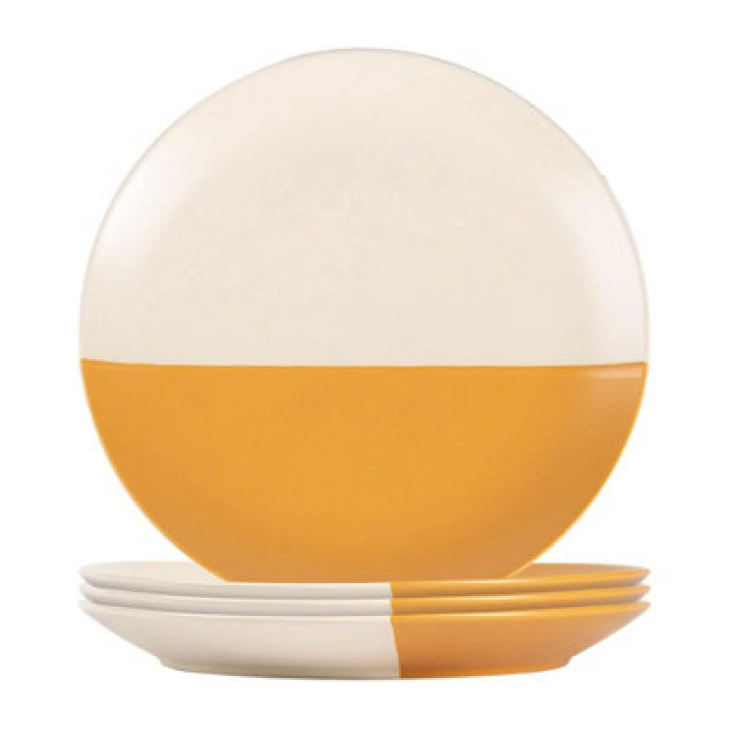 Image of Nicola Spring Ceramic Dipped Flecked Dinner Plates - 20.5Cm - Mustard - Pack Of 4