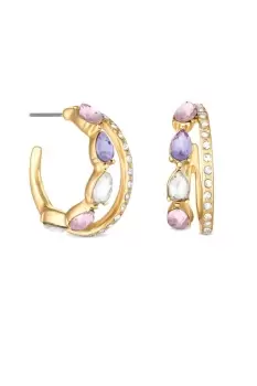 Image of Gold Vibrant Multi Coloured Stone Double Hoop Earrings