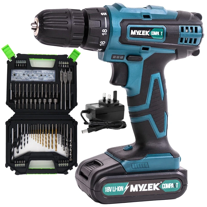 Image of MYLEK Cordless Drill VCB with 128 Piece Accessory Kit Green