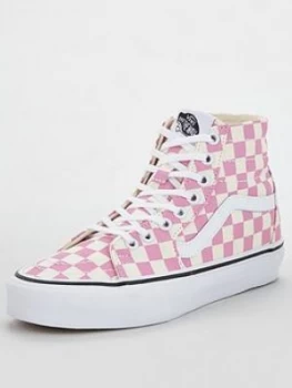 Image of Vans US SK8-Hi Tapered Checkerboard - Pink/White , Pink/White, Size 6, Women