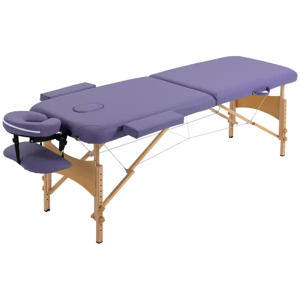 Image of HOMCOM Wooden Folding Spa Beauty Massage Table with 2 Sections and Carry Bag - Purple
