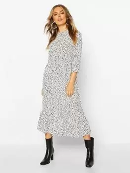 Image of Boohoo Woven Mixed Polka Dot Dress - White, Size 8, Women