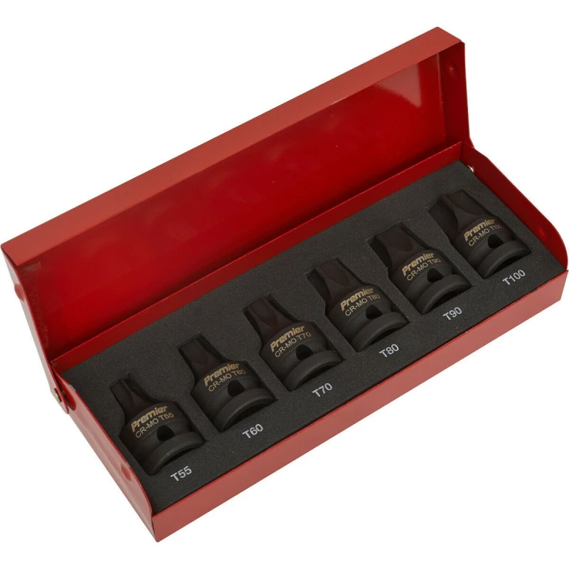 Image of Loops 6 Piece Impact Socket Bit Set - 1/2" Square Drive - TRX-Star - Chromoly Steel Metallics