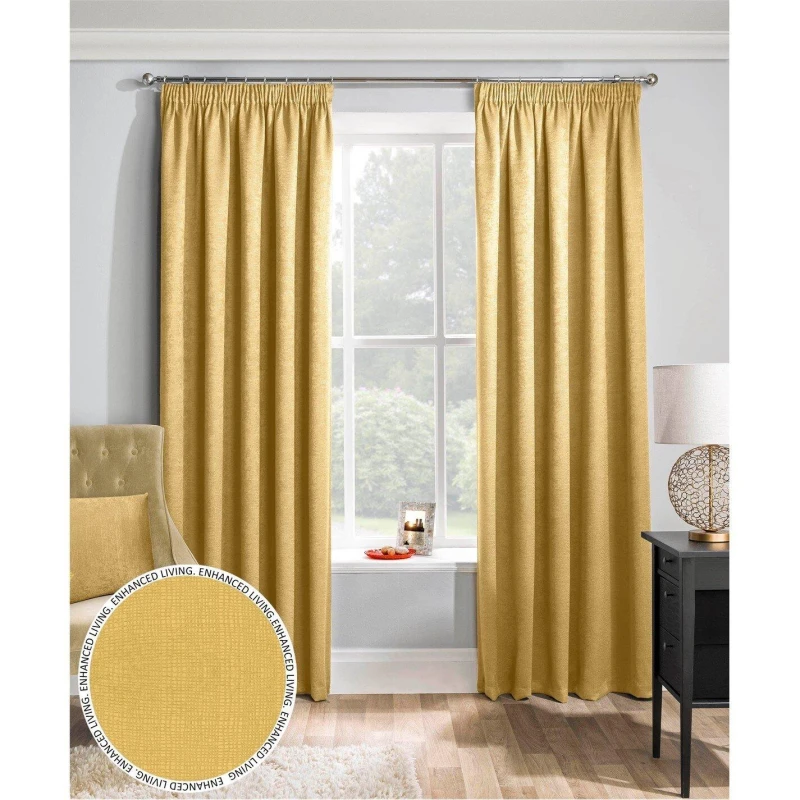 Image of Enhanced Living 'Matrix' Ochre - Tape Top Thermal Noise Reducing Dim Out Curtains - Pair Yellow