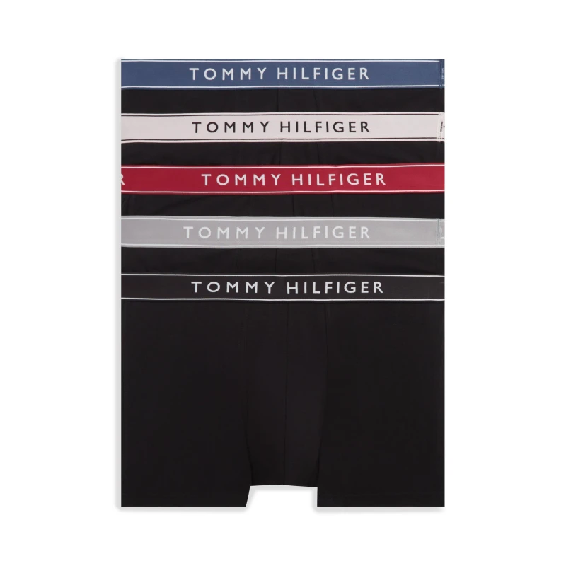 Image of Tommy Hilfiger 5-Pack Essential Logo Waistband Trunks Pk/Sl/Ju/Sea/B male Medium