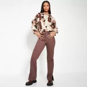 Image of I Saw It First High Waist Side Split Hem Jeans - Brown